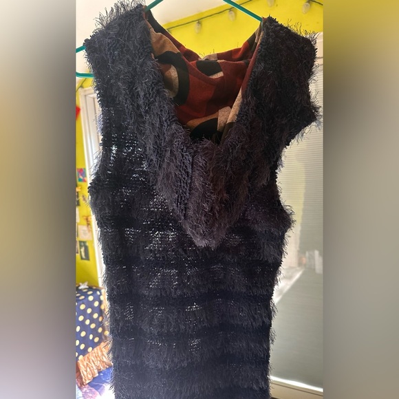 Navy blue furry tunic with contrast lining on hood, dumb clothing, size L - Picture 4 of 5